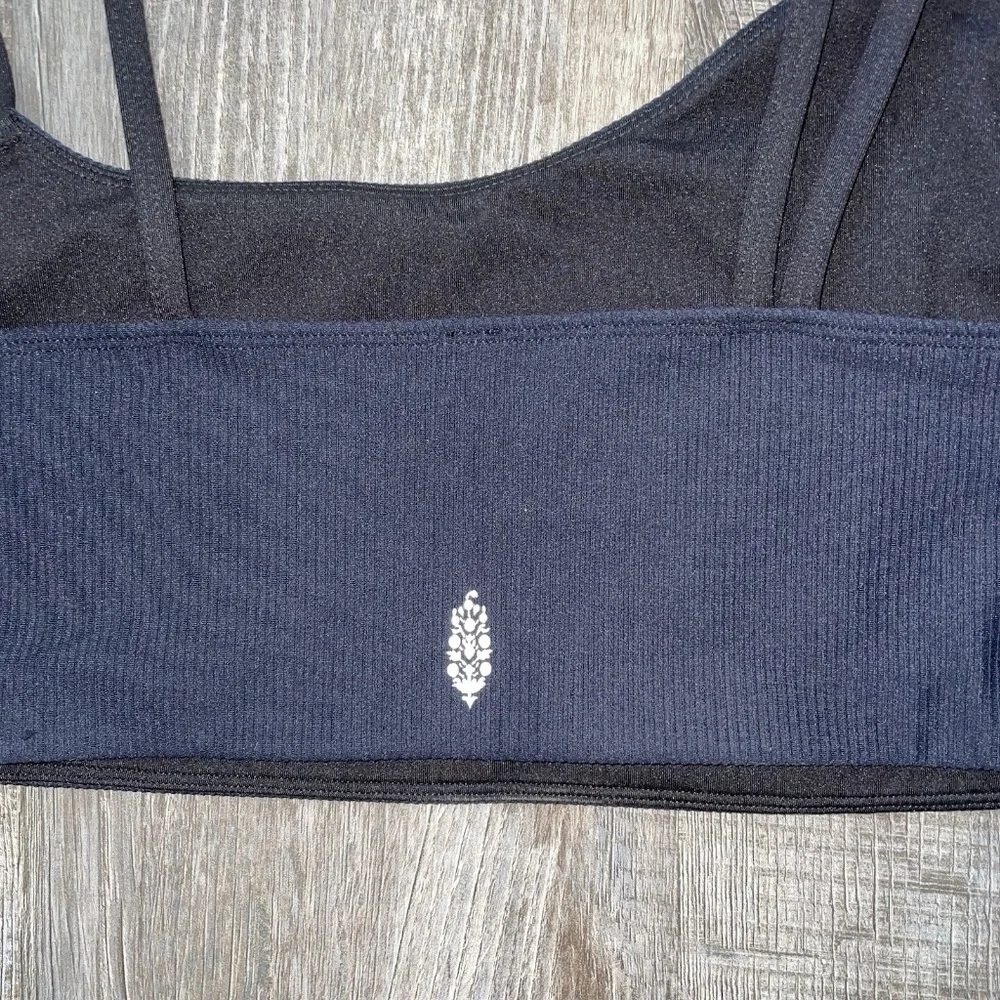Free People Movement Sports Bra Large Black Ribbed Wide & Skinny Straps - Picture 6 of 7